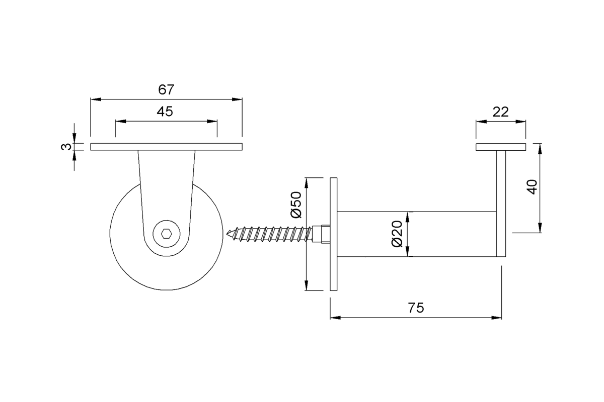 Product drawing KWS Handrail support 4679