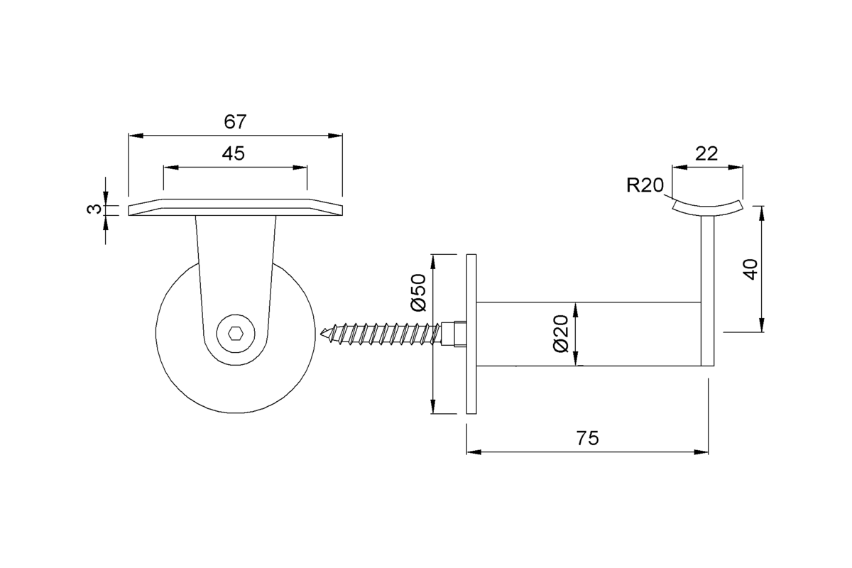 Product drawing KWS Handrail support 4678