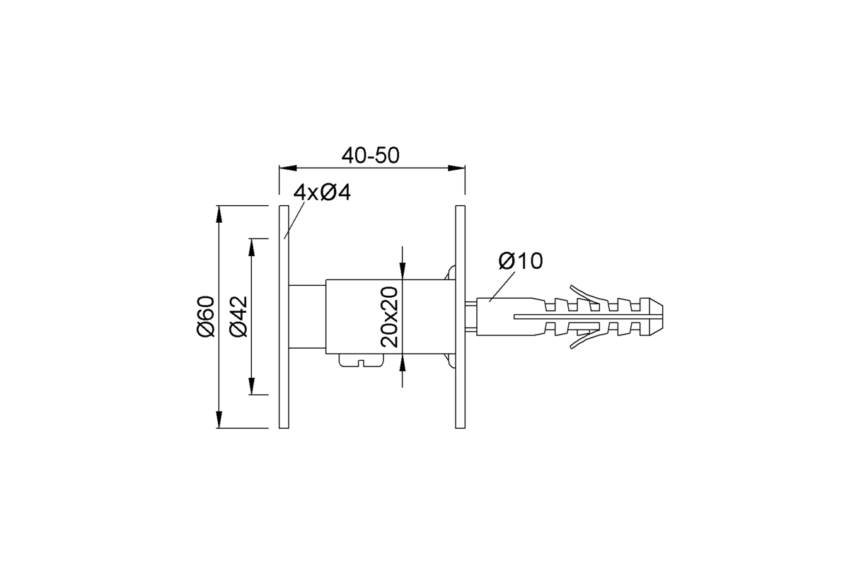 Product drawing KWS Handrail support 4560