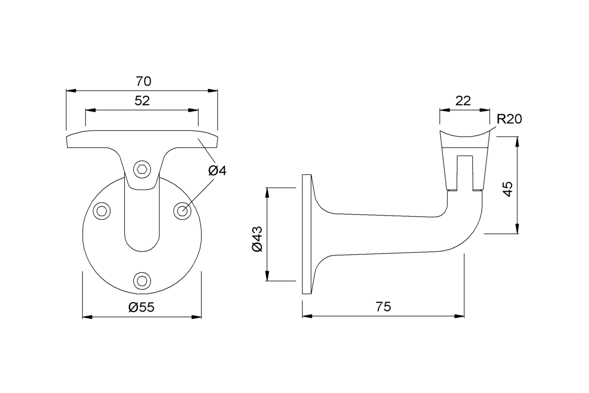 Product drawing KWS Handrail support 4516